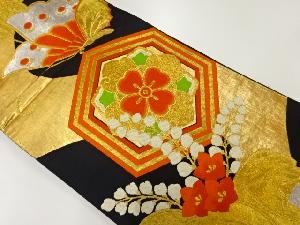 アンティーク　花亀甲に桐・蝶模様織出し袋帯（着用可）